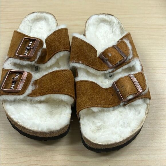 Birkenstock Arizona Big Buckle Shearling Sandals Brown Mink EU 40 9-9.5 - Picture 2 of 12